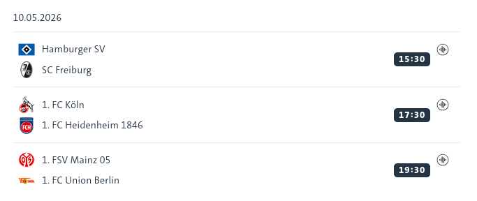 Screenshot des 33. Spieltags auf sportschau.de BuLi am Sonntag